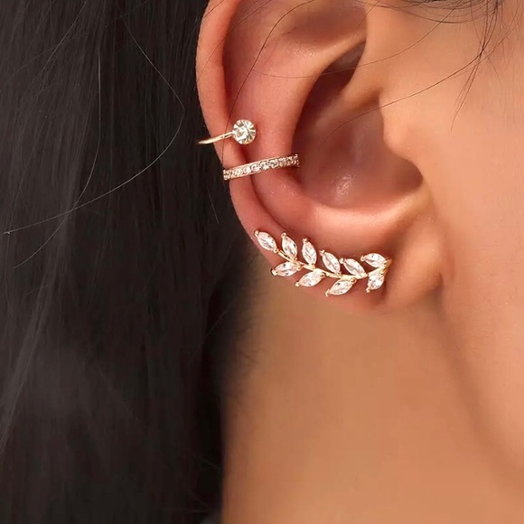 Lulus Jewelry - “Enchanted” Ear Cuff/Earring Bohemian Dainty Diamond Leaf Minimalist Jewelry Set